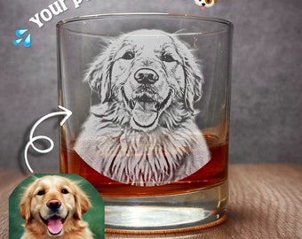 Vaso de whisky personalizado con retrato de mascota - Regalo con foto de perro grabada - Vaso personalizado para amantes de las mascotas