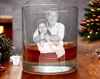 Vaso de whisky personalizado con foto familiar - Regalo grabado con láser - Ideal para el Día del Padre o Día de los Caídos