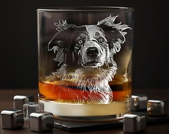Vaso de whisky con foto personalizada grabada para amantes de los perros: regalo de bar personalizado para él, regalo único para el Día del Padre o Navidad.