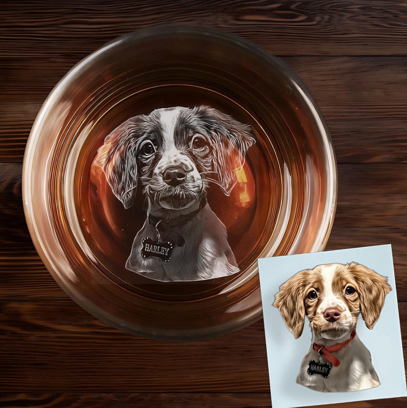 Custom Whiskey Glass with Your Dog Photo Engraved on Bottom - Personalized Gift for Any Pet Owners