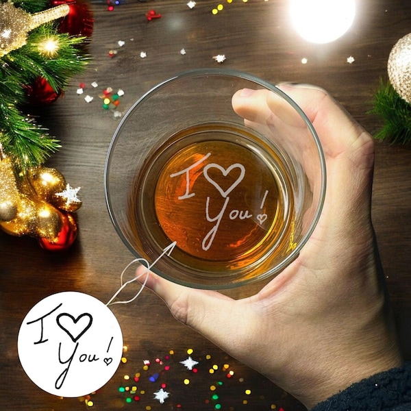 Personalized Handwriting Christmas Gift for Dad - Custom Engraved Rock Glass - Memorial Signature
