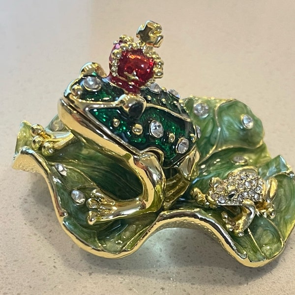 Bachelorette Prince grenouille cristaux couronne roi crapaud, boîte à bijoux, (vert, 6,8 * 4,8 * 3,5 cm (L * l * h)