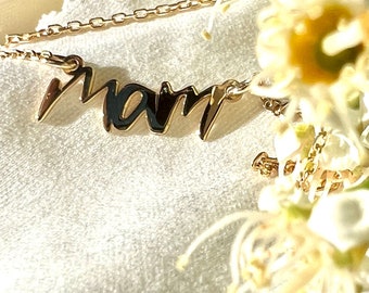 14K(Real) Solid Gold Mom Gift,Tiny Mama Necklace,Dainty Name Necklace,Mother's Day Gift,Gift for Mom,Handmade Personalized Mom Name Necklace