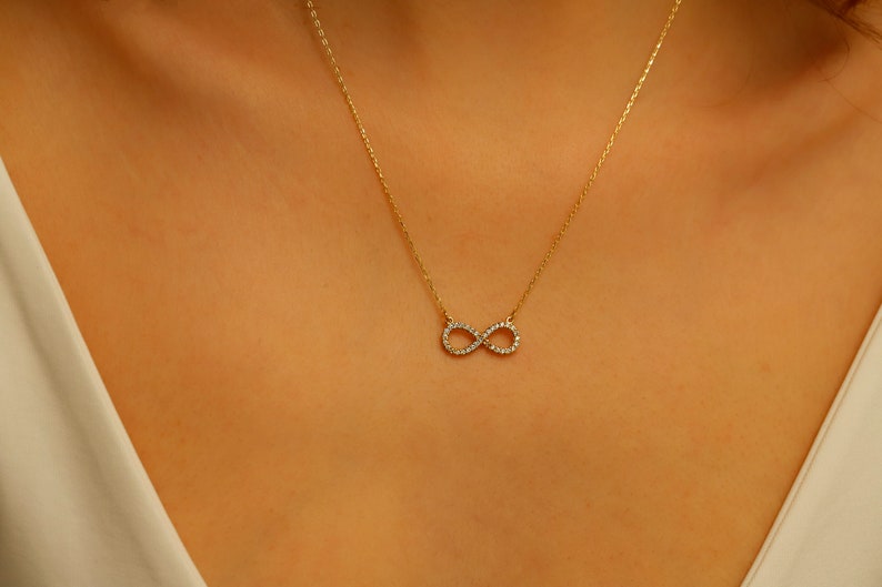Dainty Pave Infinity Necklace,14k Solid Gold Diamond Infinity Necklace for Women,Small Charm Necklace,Pave Infinity,Wedding Gift,For You image 6