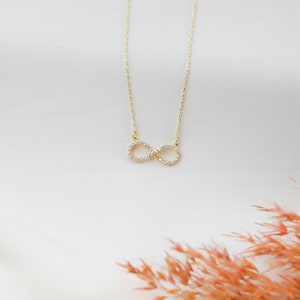 Dainty Pave Infinity Necklace,14k Solid Gold Diamond Infinity Necklace for Women,Small Charm Necklace,Pave Infinity,Wedding Gift,For You image 4