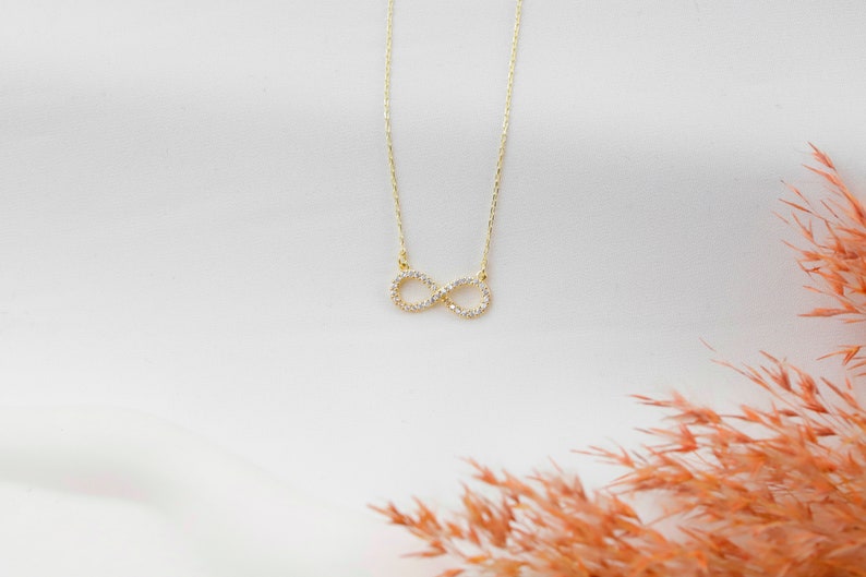 Dainty Pave Infinity Necklace,14k Solid Gold Diamond Infinity Necklace for Women,Small Charm Necklace,Pave Infinity,Wedding Gift,For You image 4