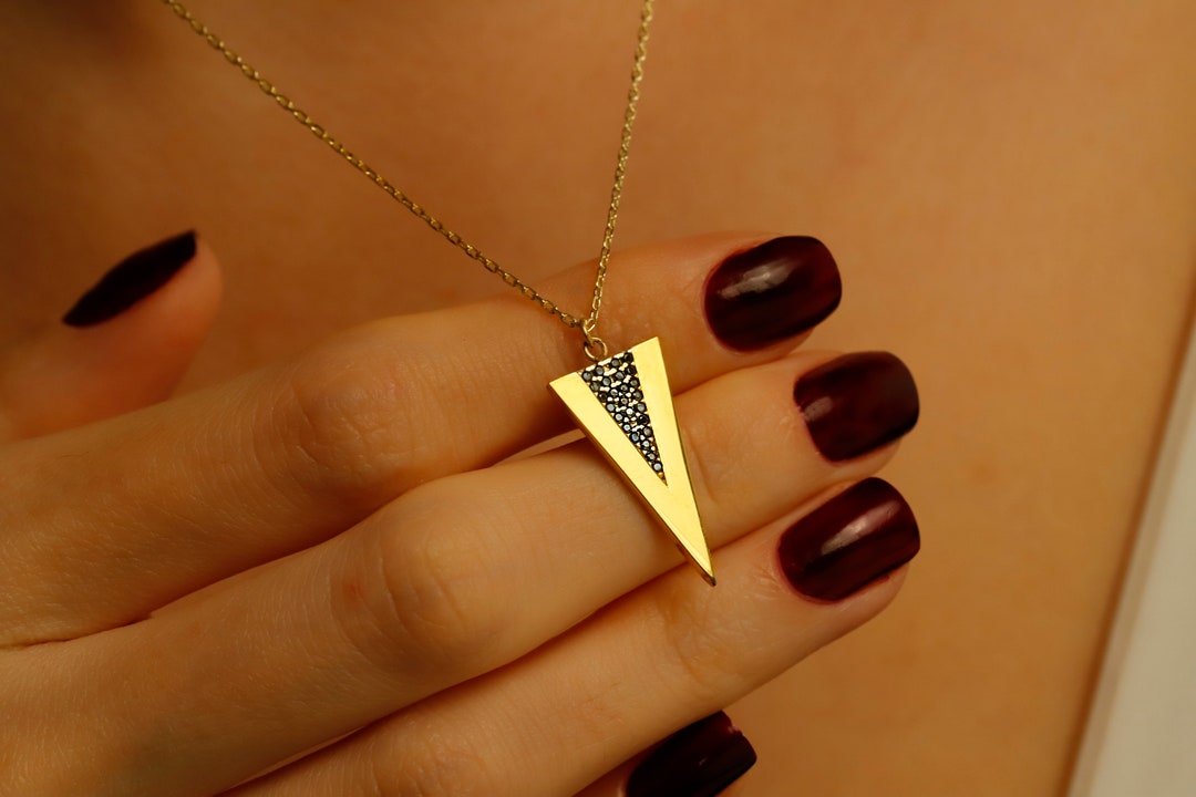 14K Gold Triangle Necklace,10k 14K 18K Rose Gold Necklace,triangle ...