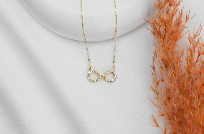 Dainty Pave Infinity Necklace,14k Solid Gold Diamond Infinity Necklace for Women,Small Charm Necklace,Pave Infinity,Wedding Gift,For You image 5