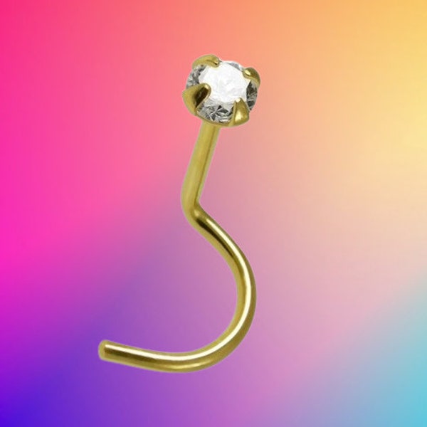 Stud de nez I Or jaune véritable 750 / 18 ct I Diamant véritable I Piercing de nez Nose Nostril Nose Pin Stud I Boule spirale droite courbée I 45061