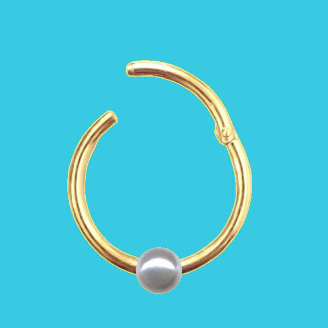 Piercing Clicker 8 Mm I Real 750 / 18 Ct Yellow Gold I Pearl I Nose Ear Lip Chest I Intimate