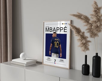 Kylian Mbappé poster, Frankrijk voetbal print, sport poster, voetbal poster, voetbal muur kunst cadeau, Mbappe PSG (digitale download)