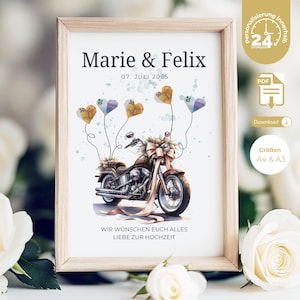 Personalisiertes Geldgeschenk Hochzeit Motorrad| Geschenkidee Hochzeit einzigartig| DIY Geldgeschenk basteln | Poster Geschenk für Brautpaar