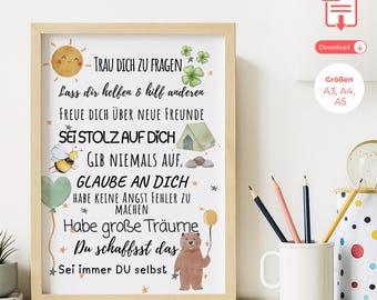 Geschenk Einschulung Mutmacher |Schulanfang Wünsche |Affirmationen Schulstart |Poster Motivation Schulstart 1.Klasse Karte Schulstart