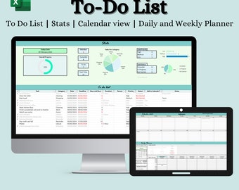To Do List Excel Template, Digital Daily and Weekly Schedule/Planner, Monthly Calendar, Checklist, Task Tracker, Work/Business Organiser