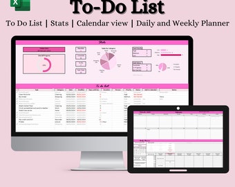 To Do List Excel Template, Digital Daily and Weekly Schedule/Planner, Monthly Calendar, Checklist, Task Tracker, Work/Business Organiser