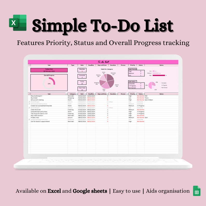To Do List Excel Template, Digital Daily and Weekly Schedule/planner