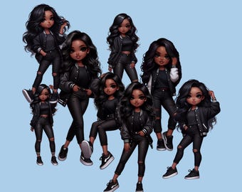 Schwarze Mädchen Clipart Bundle: Afro Queen PNG (Digitale Datei)