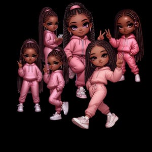 Black Girl Clipart Bundle: Little Girl in Pink PNG (Digital Download)