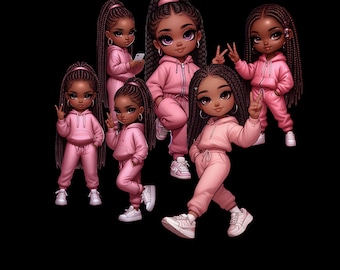 Black Girl Clipart Bundle: Little Girl in Pink PNG (Digital Download)