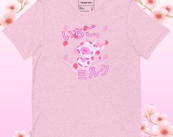 Strawberry Milk Cow Shirt, Pastel Fairy Kei Fashion, Kawaii Anime Tee, Unisex Sizes XS-4XL