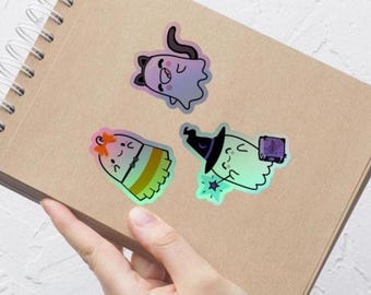 Holographic Halloween Ghost Stickers: Cute Fall Theme, Vinyl Decal