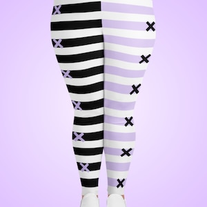 Lavender and Black Striped Leggings: Pastel Goth Fashion, Split Color, Sizes XS-6XL