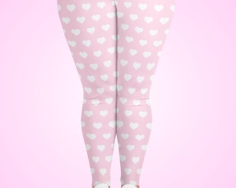 Pink Heart Leggings: Pastel Clothes, Cutecore, Sizes XS-6XL