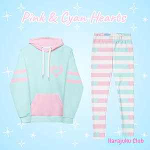 Pink and Cyan Hearts Outfit: Hoodie and Striped Leggings