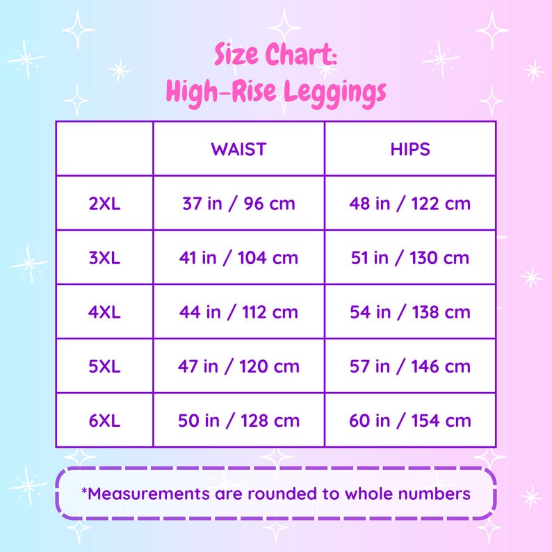Pink and Cyan Striped Leggings High-Rise Plus Size Chart