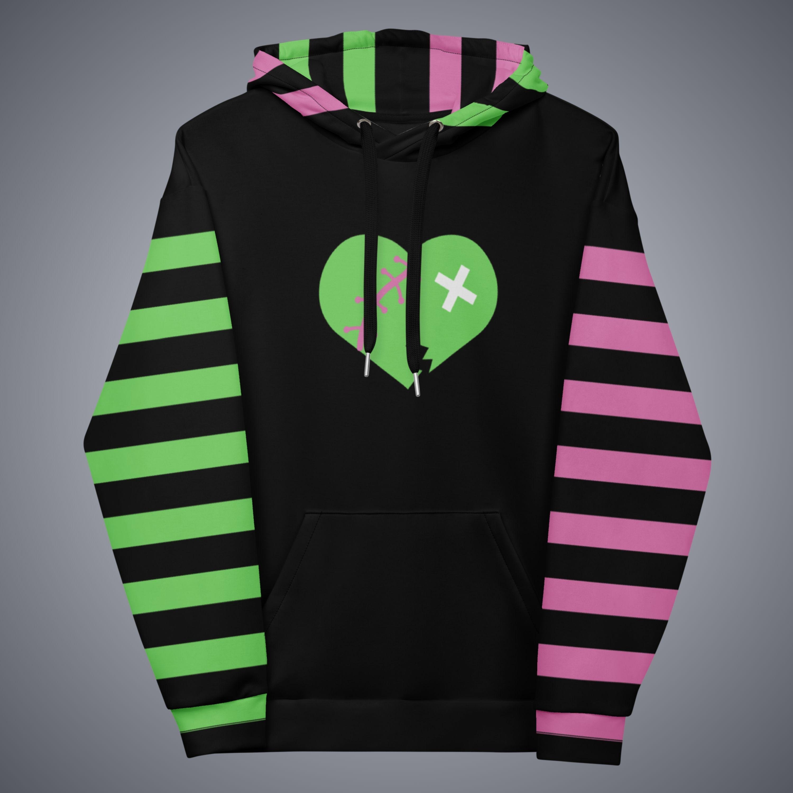 Zombie Heart Hoodie: Gurokawa, Scene Fashion, Pink and Green