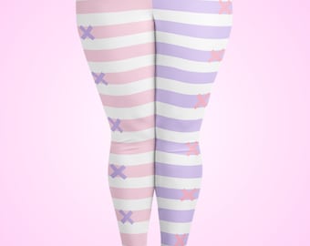 Pink and Lavender Striped Leggings: Pastel Fashion, Sizes XS-6XL