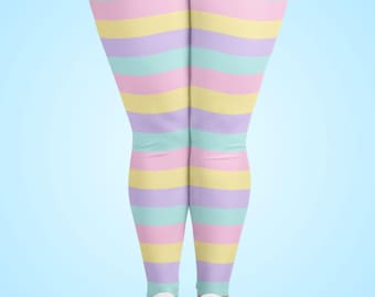 Fairy Kei Striped Leggings: Pastel Kawaii Fashion, Sizes XS-6XL