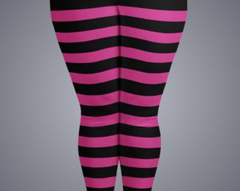 Magenta and Black Striped Leggings, Scene Fashion, Sizes XS-6XL