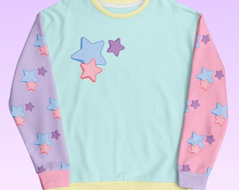Pastel Star Sweatshirt: Kidcore Clothes, Yume Kawaii, Sizes 2XS-4XL