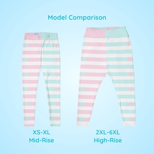 Plus Size Pink and Blue Striped Leggings, Fairy Kei Fashion, Two-Tone Half Color, Sweet Heart Print, Yume Kawaii Tights, Jfashion, Cute Pastel Clothes