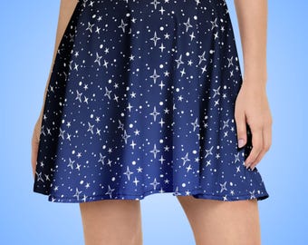 Starry Night Skater Skirt: Celestial Stars, Blue Ombre Mini Skirt, Sizes XS-3XL