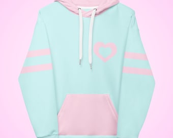 Cyan Heart Hoodie: Fairy Kei Fashion, Pastel Clothes, Sizes 2XS-6XL