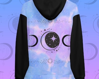 Galaxy Moon Phase Hoodie: Celestial Pastel Goth, Sizes 2XS-6XL