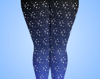 Starry Night Leggings: Blue Ombre, Celestial Fashion, Sizes XS-6XL