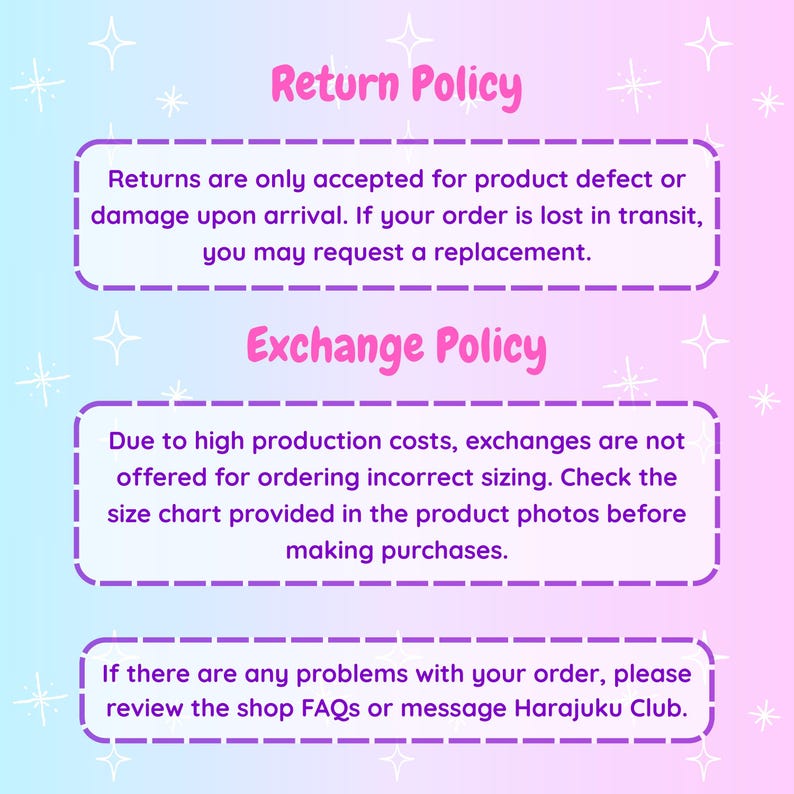 Harajuku Club Return and Exchange Policy