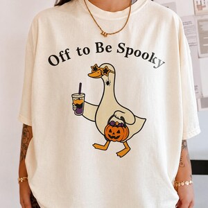 Comfort Colors® Off To Be Spooky Goose Shirt, Funny Halloween Goose Tee, Pumpkin Coffee Graphic Shirt, Cute Fall Comfort Colors Tee