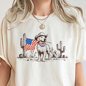 Golden Retriever 4th Of July Shirt, Western 4th of July Shirt, American Flag Shirt, Dog Lover Shirt, Independence Day Shirt, Patriotic Shirt