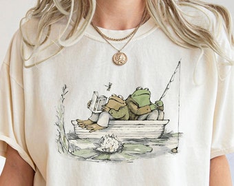 Chemise graphique grenouille des années 90, t-shirt crapaud rétro, chemise nature, t-shirt grenouille des années 2000, chemise amoureux des livres, chemise pêche drôle, chemise grenouille