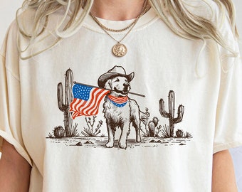 Golden Retriever 4th Of July Shirt, Western 4th of July Shirt, American Flag Shirt, Dog Lover Shirt, Independence Day Shirt, Patriotic Shirt