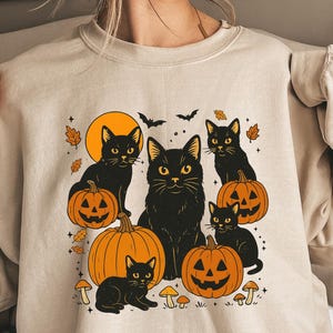 Halloween Sweatshirt, Cute Halloween Black Cat Sweatshirts, Spooky Pumpkin Halloween Shirt, Spooky Season Cat Tee, Black Cat Sweatshirt