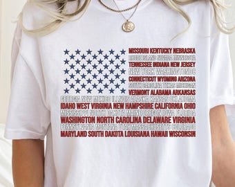 American Flag with States Shirt, 4th of July Shirt, USA Flag Shirt, Independence Day Shirt, USA Flag T-shirt, Red White and Blue, USA Shirt