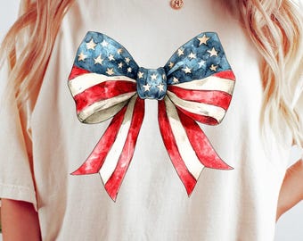 Coquette 4th of July Shirt, 4th of July, American Flag Shirt, Coquette Bow 4th of July Shirt, American Girl Shirt, Women 4th Of July Shirt