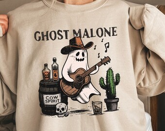 Western Halloween Sweatshirt, Cowgirl Ghost Shirt, Ghost Malone Shirt, Retro Ghost Tee,Halloween Sweater,Cowboy Halloween Shirt,Country Girl