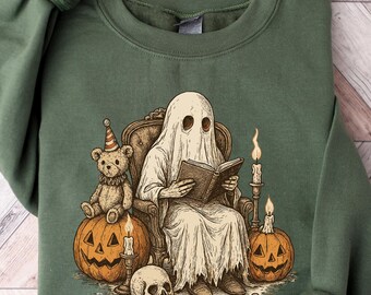 Retro Ghost Reading Books Sweatshirt, Librarian Ghost Halloween, Halloween Teacher Sweatshirt, Halloween Shirt, Teacher Gift, Boo School Tee