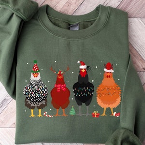 Сute Christmas Chickens Sweatshirt, Christmas Farm Animals Sweatshirt, Womens Christmas Chicken Sweatshirt,Christmas Holiday Sweatshirt Gift